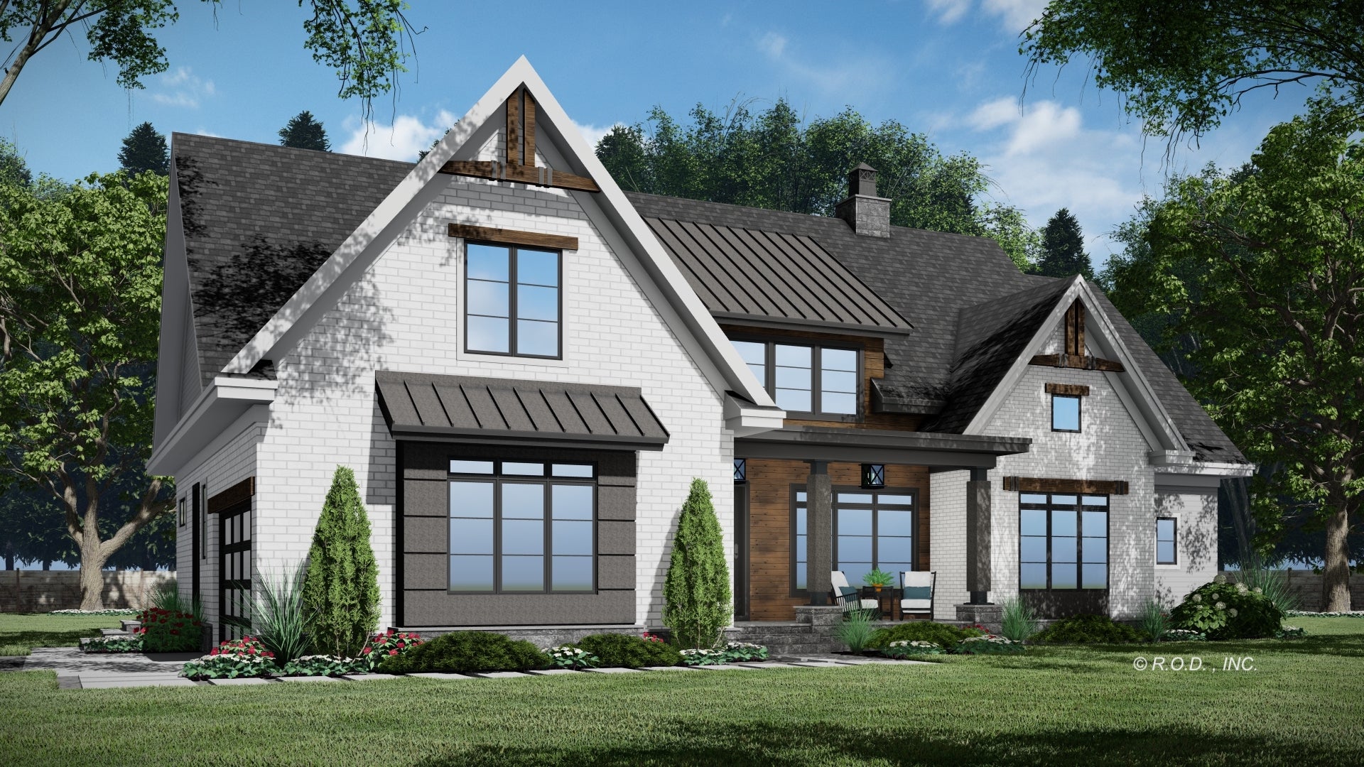 Lafayette modern farmhouse front exterior rendering, alternate view