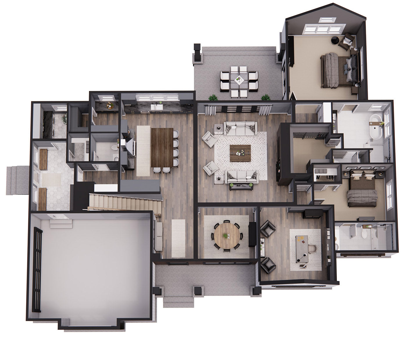 Harrison modern farmhouse 3D floor plan rendering
