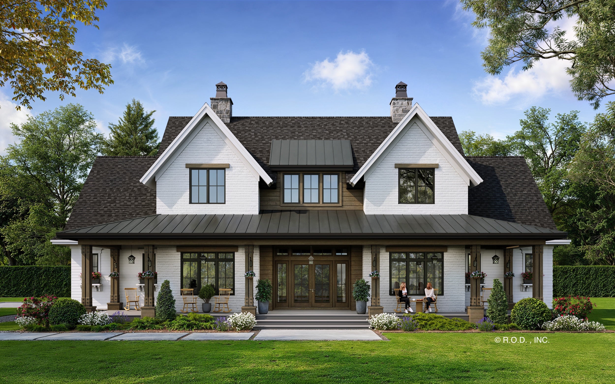 Cedar Hollow modern farmhouse front exterior rendering by day