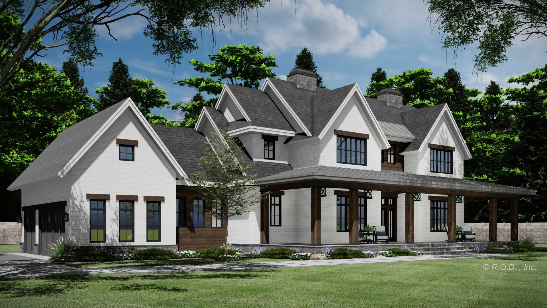 Waterstone modern farmhouse front exterior rendering, alternate view