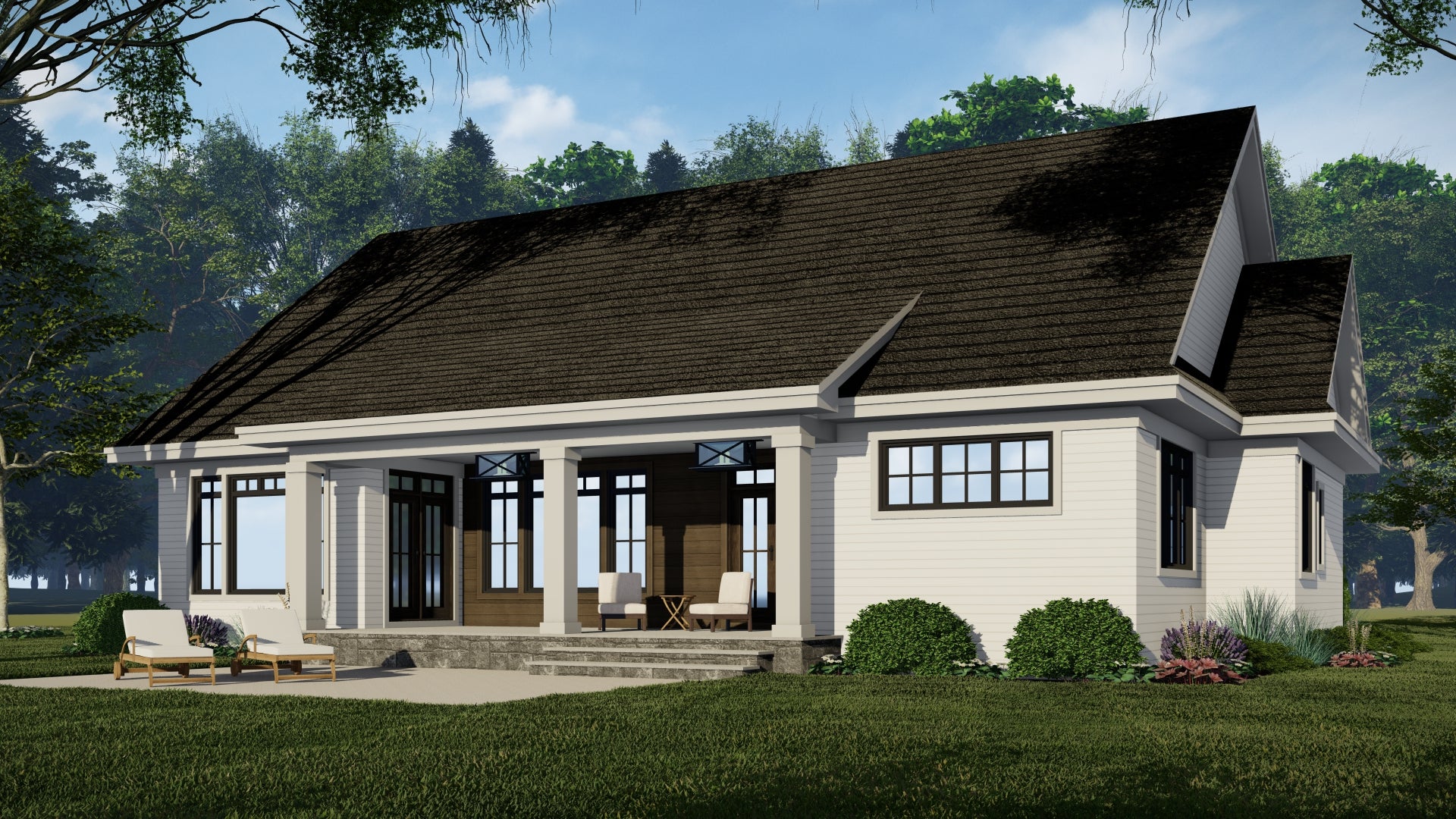 Langford modern farmhouse rear exterior rendering