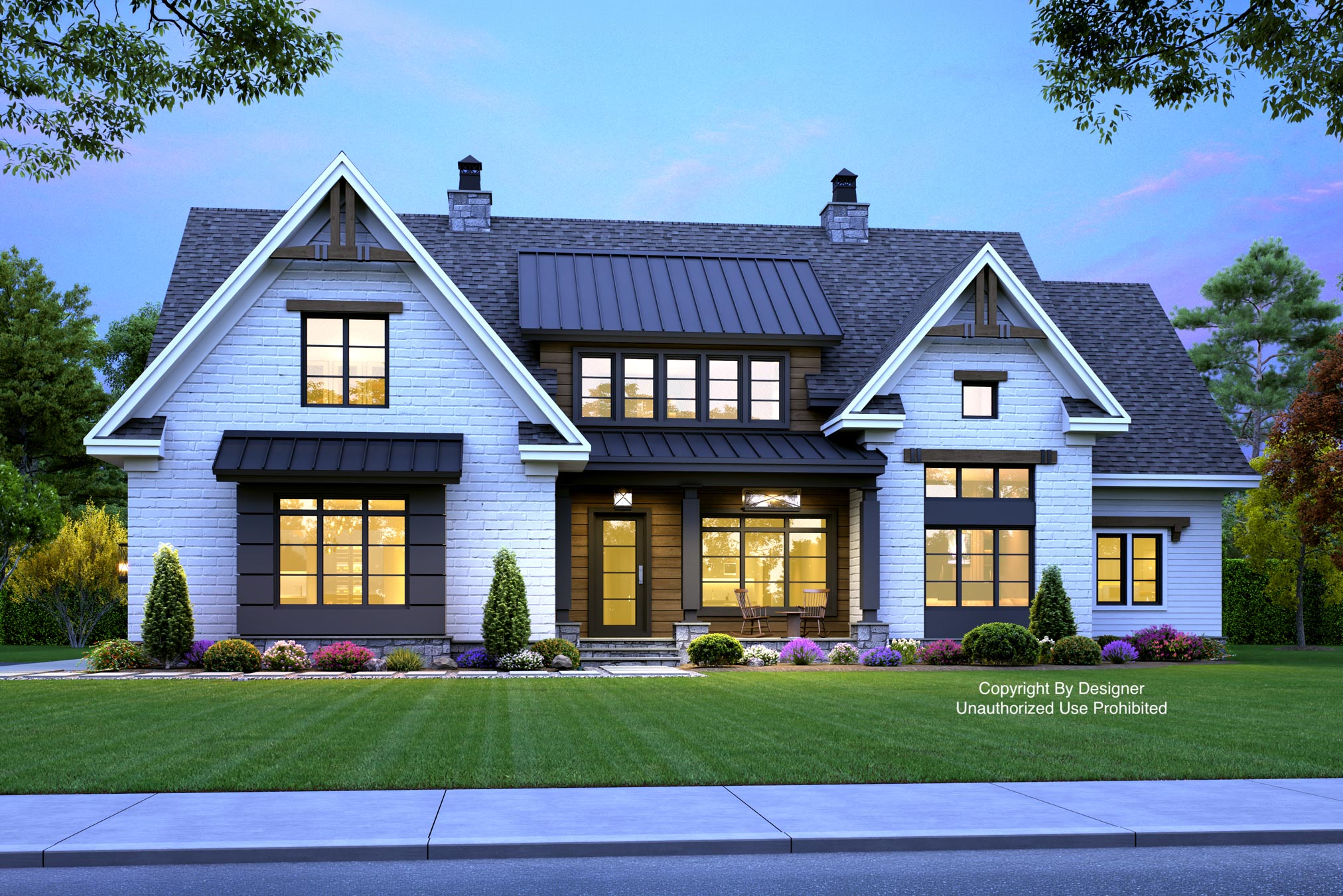 Harrison modern farmhouse front exterior photo at dusk